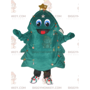 Costume de mascotte BIGGYMONKEY™ de sapin vert-bleu avec un