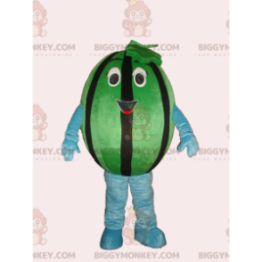 Χαμογελαστή στολή μασκότ με Giant Green and Black Carmelon