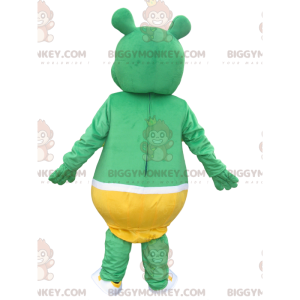 BIGGYMONKEY™ maskottiasu Pikku vihreä karhu keltaisilla