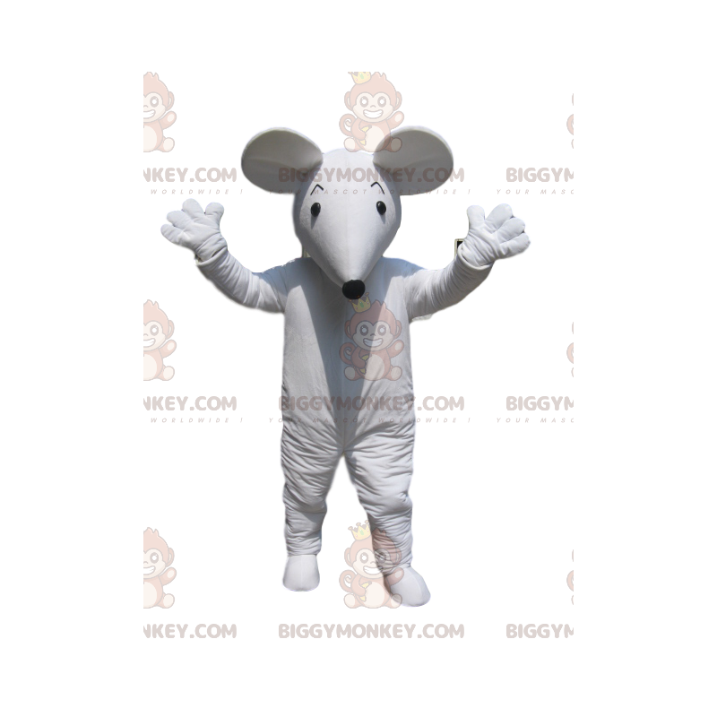 Disfraz de mascota White Mouse BIGGYMONKEY™ con bozal negro -