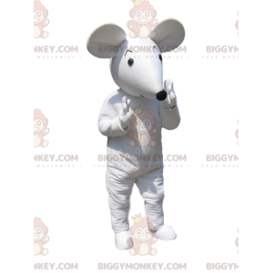 Weiße Maus BIGGYMONKEY™ Maskottchen-Kostüm mit schwarzer