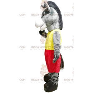 BIGGYMONKEY™ Costume da mascotte Asino grigio con abbigliamento