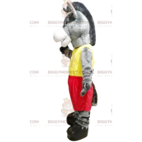 Traje de mascote BIGGYMONKEY™ Burro cinza com roupas esportivas