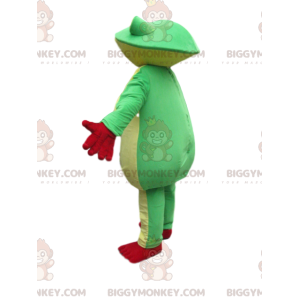 Traje de mascote BIGGYMONKEY™ de sapo verde e amarelo com