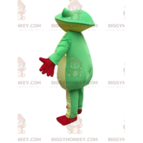 Traje de mascote BIGGYMONKEY™ de sapo verde e amarelo com