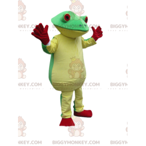 BIGGYMONKEY™ Maskottchen-Kostüm aus grünem und gelbem Frosch