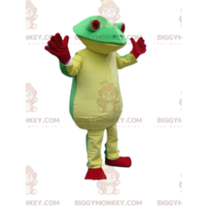 Kostým maskota BIGGYMONKEY™ zelené a žluté žáby s velkýma