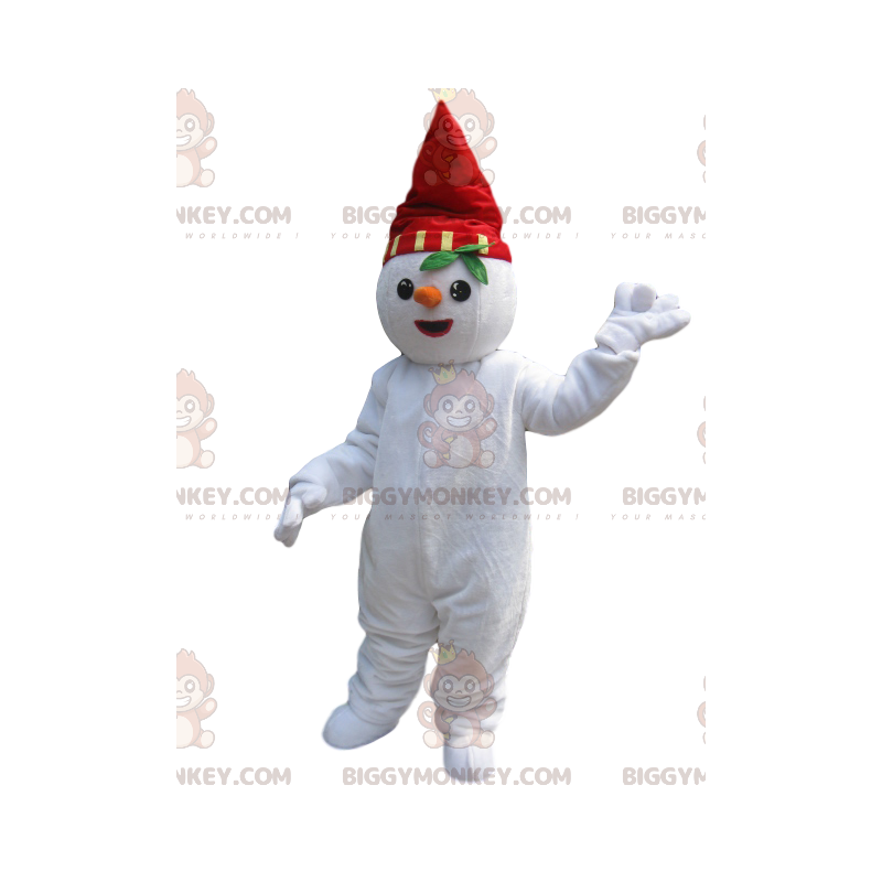 BIGGYMONKEY™ Schneemann-Maskottchen-Kostüm mit rotem Hut und