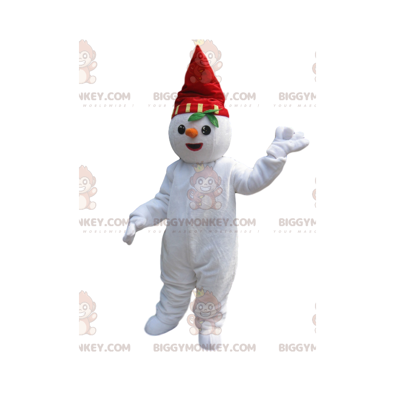 BIGGYMONKEY™ Snowman Mascot Costume With Red Hat And Carrot –