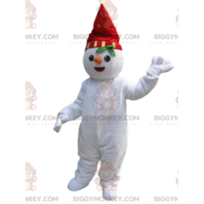 BIGGYMONKEY™ Schneemann-Maskottchen-Kostüm mit rotem Hut und