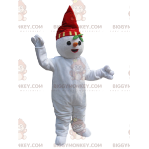 Στολή μασκότ Snowman BIGGYMONKEY™ με κόκκινο καπέλο και καρότο