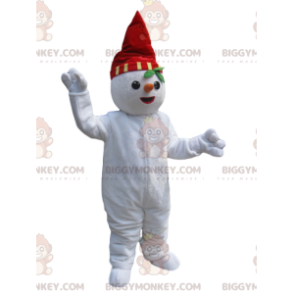 BIGGYMONKEY™ Sneeuwman-mascottekostuum met rode hoed en wortel