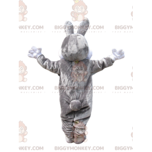 BIGGYMONKEY™ Maskotdräkt Grå och vit kanin med stort leende -