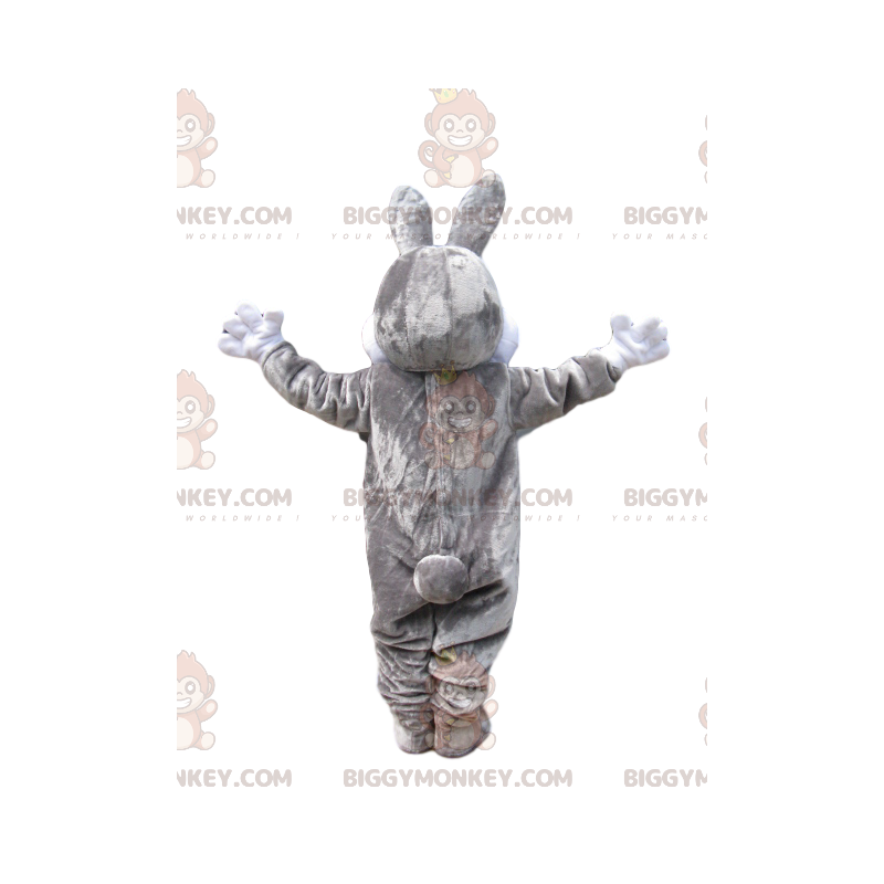 BIGGYMONKEY™ μασκότ στολή γκρι και λευκό κουνέλι με μεγάλο