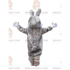 BIGGYMONKEY™ maskotkostume Grå og hvid kanin med stort smil -