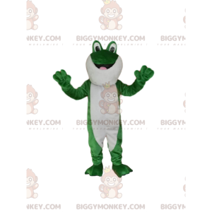 Traje de mascote BIGGYMONKEY™ de sapo verde e branco com olhos