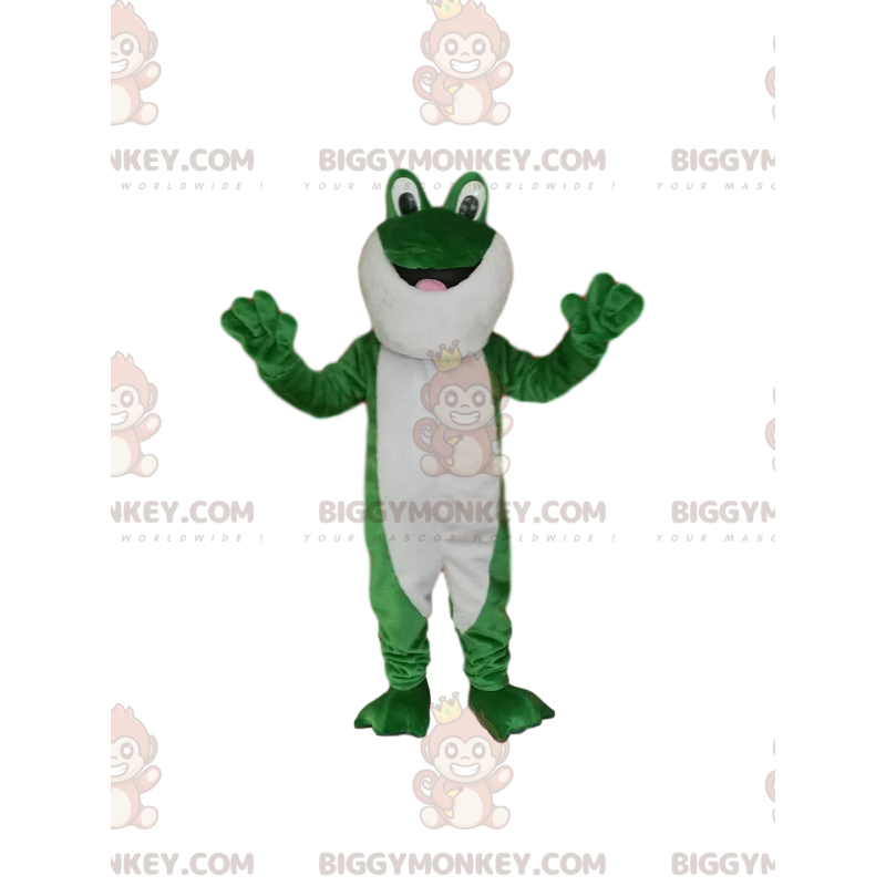 BIGGYMONKEY™ maskottiasu vihreästä ja valkoisesta sammakosta