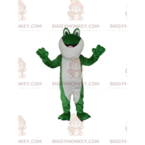 Traje de mascote BIGGYMONKEY™ de sapo verde e branco com olhos