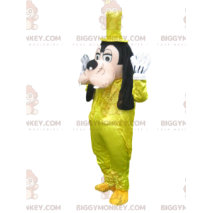 Traje de mascote pateta BIGGYMONKEY™ com terno de cetim amarelo