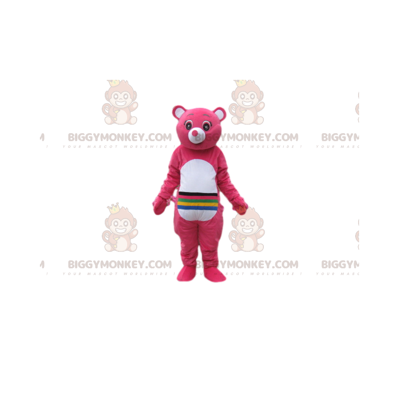 Traje de mascote BIGGYMONKEY™ de ursinhos fúcsia com linhas na