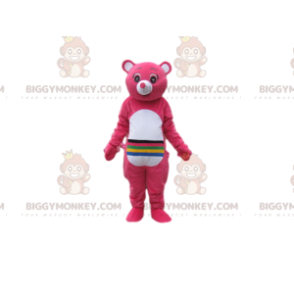 Traje de mascote BIGGYMONKEY™ de ursinhos fúcsia com linhas na