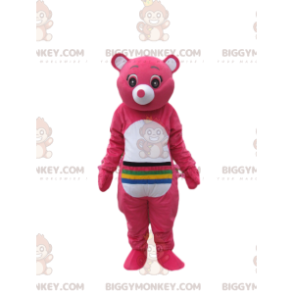 Traje de mascote BIGGYMONKEY™ de ursinhos fúcsia com linhas na