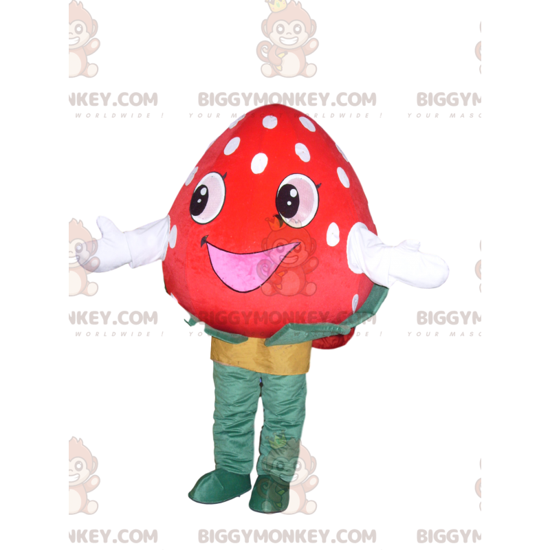 Costume de mascotte BIGGYMONKEY™ de fraise avec un sourire