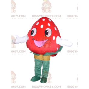 Strawberry BIGGYMONKEY™ Mascot Costume with a beaming smile.
