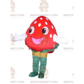 Traje de mascote Strawberry BIGGYMONKEY™ com um sorriso