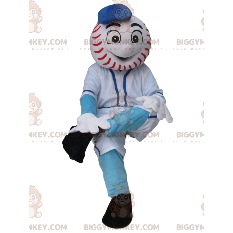 Snögubbe BIGGYMONKEY™ maskotdräkt med baseballbollhuvud -