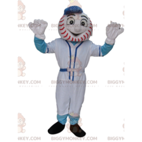 Snögubbe BIGGYMONKEY™ maskotdräkt med baseballbollhuvud -