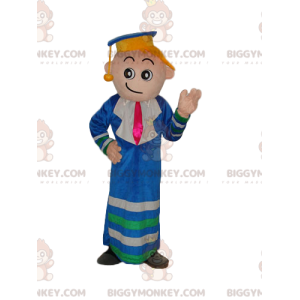 Graduate Boy BIGGYMONKEY™ mascottekostuum met jurk en blauwe