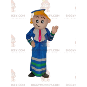 Graduate Boy BIGGYMONKEY™ Mascot Costume with Gown and Blue