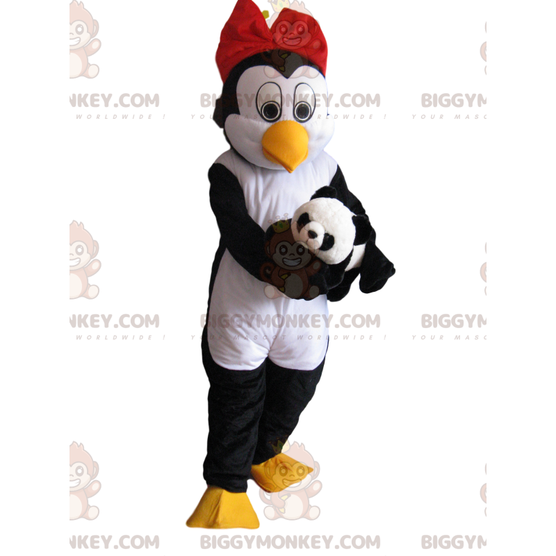 Costume da mascotte pinguino BIGGYMONKEY™ con papillon rosso e