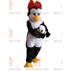Penguin BIGGYMONKEY™ Mascot Costume with Red Bow Tie and Plush