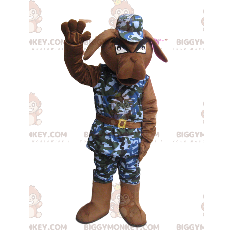 Angry Brown Dog BIGGYMONKEY™ Mascot Costume With Military