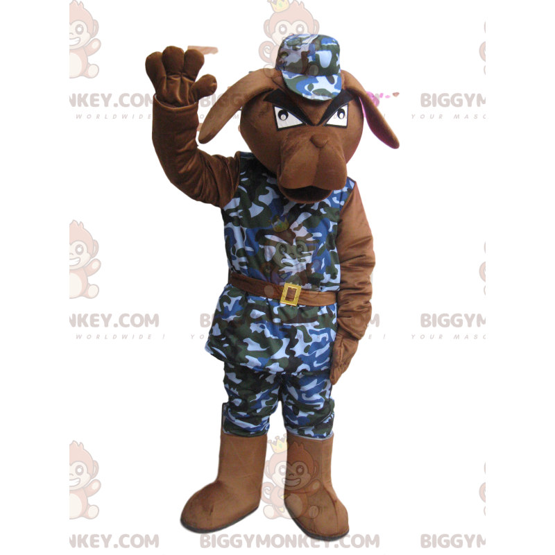 Angry Brown Dog BIGGYMONKEY™ mascottekostuum met militaire