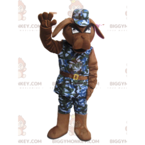 Angry Brown Dog BIGGYMONKEY™ mascottekostuum met militaire