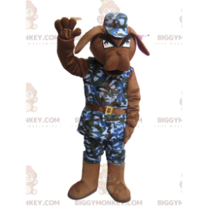 Στολή μασκότ Angry Brown Dog BIGGYMONKEY™ με στρατιωτική στολή