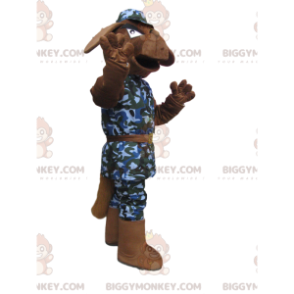 Arg brun hund BIGGYMONKEY™ maskotdräkt med militär outfit -