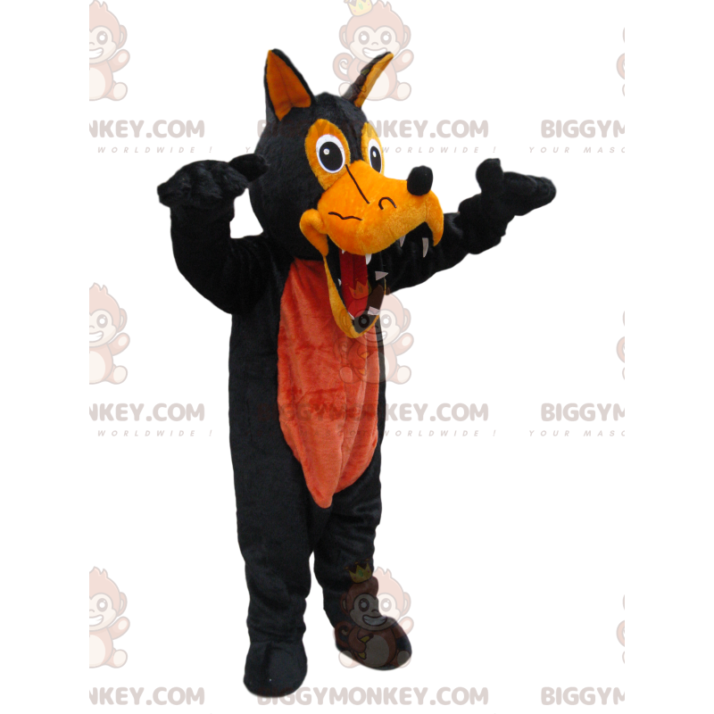 BIGGYMONKEY™ Griezelig oranje en zwarte wolf mascottekostuum -