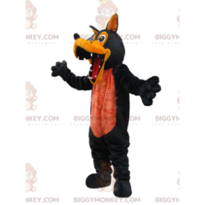 Disfraz de mascota de lobo negro y naranja espeluznante de