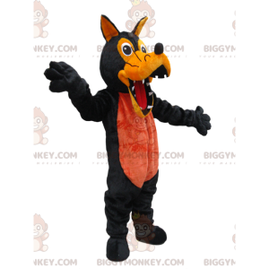 Disfraz de mascota de lobo negro y naranja espeluznante de