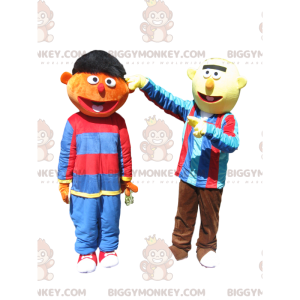 Rolig brun och gul snögubbe BIGGYMONKEY™ Mascot Costume Duo -