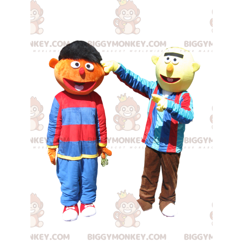 Rolig brun och gul snögubbe BIGGYMONKEY™ Mascot Costume Duo -