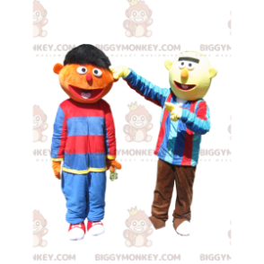 Rolig brun och gul snögubbe BIGGYMONKEY™ Mascot Costume Duo -