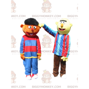 Rolig brun och gul snögubbe BIGGYMONKEY™ Mascot Costume Duo -