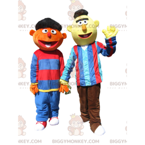 Rolig brun och gul snögubbe BIGGYMONKEY™ Mascot Costume Duo -