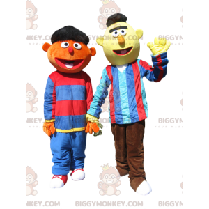 Sjov brun og gul snemand BIGGYMONKEY™ Mascot Costume Duo -