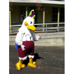 Costume mascotte BIGGYMONKEY™ uccello gallina bianca con stemma